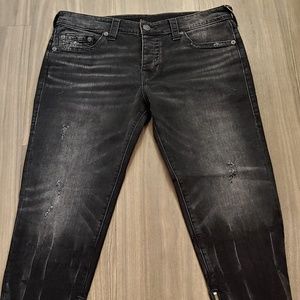 Black True Religion jeans with trendy ankle zipper